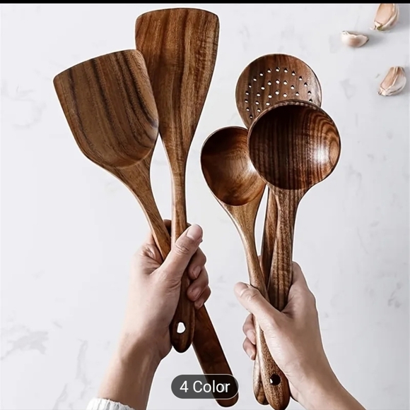 5pc Wooden Kitchen Utensil Cookware Set - Picture 2 of 2